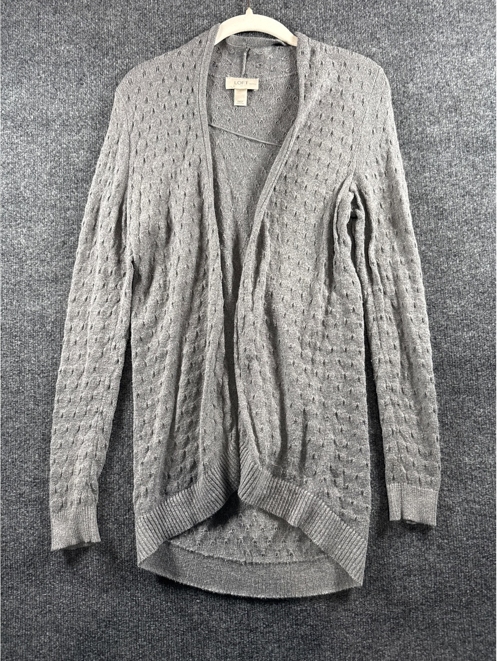 LOFT Womens XXSP Gray Open Front Cardigan Sweater Pointelle Knit Petite
